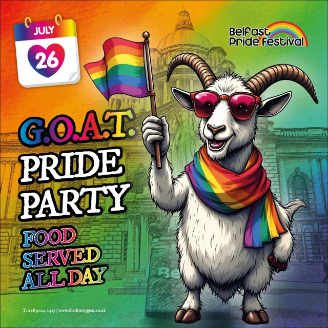 🐐𝗬𝗼𝘂 𝗚𝗢𝗔𝗧 𝗧𝗼 𝗝𝗼𝗶𝗻 𝗨𝘀 𝗙𝗼𝗿 𝗕𝗲𝗹𝗳𝗮𝘀𝘁'𝘀 𝗣𝗿𝗶𝗱𝗲 𝗣𝗮𝗿𝗮𝗱𝗲 𝗣𝗮𝗿𝘁𝘆 𝗢𝗻 𝗦𝗮𝘁 𝟮𝟲𝘁𝗵 𝗝𝘂𝗹𝘆
🐐𝗙𝗼𝗼𝗱 𝗦𝗲𝗿𝘃𝗲𝗱 𝗗𝗮𝗶𝗹𝘆 // 𝗟𝗶𝘃𝗲 𝗠𝘂𝘀𝗶𝗰 𝟳 𝗡𝗶𝗴𝗵𝘁𝘀 𝗔 𝗪𝗲𝗲𝗸
#thethirstygoatbelfast #belfastpride2025 #partytime #celebration #thegoat #belfastlive #goodfood #livemusic #beergarden #cocktails #lovebelfast #visitbelfast #cathedralquarter #summertime